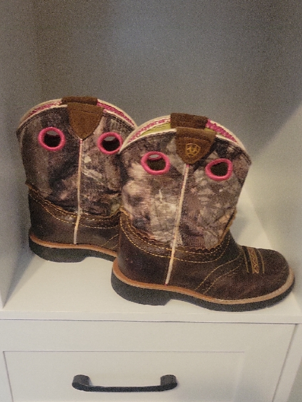 Ariat Kid's Leather Fatbaby Cowgirl Western Boots Brown & Camo Pink Toddler Sz11 - Picture 3 of 8